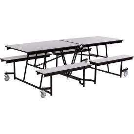 Mobile Cafeteria Table With Fixed Benches, 97"L x 56"W, Gray Top/Black Frame
