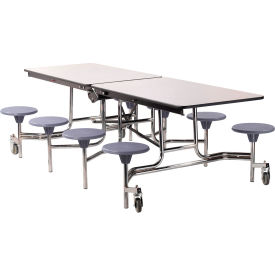 Mobile Cafeteria Table With Stools, 97"L x 59"W, Gray Top/Gray Stools/Chrome Frame