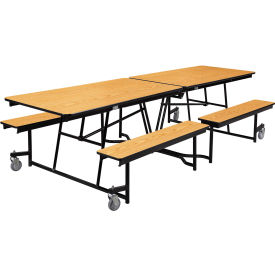 Mobile Cafeteria Table With Fixed Benches, 121"L x 56"W, Oak Top/Black Frame
