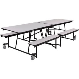 Mobile Cafeteria Table With Fixed Benches, 121"L x 56"W, Gray Top/Black Frame