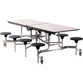 Mobile Cafeteria Table with Stools, 97"L x 59"W, Gray/Black/Chrome