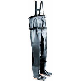 Men's, 56.6" Chest Wader Black Steel Toe W/Cleated Outsole, PVC, Size 7