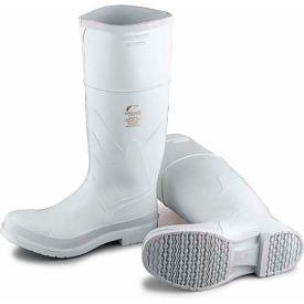 Men's 14" White Plain Toe W/Safety Lock Boots, PVC, Size 6