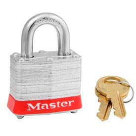Steel Padlock, No. 3 Reinforced Laminate, 1-9/16"W X 3/4" Shackle, Red