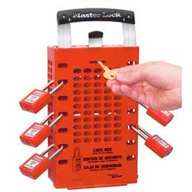 Group Lock Box, Latch Tight, Portable Or Wall Mount, Red
