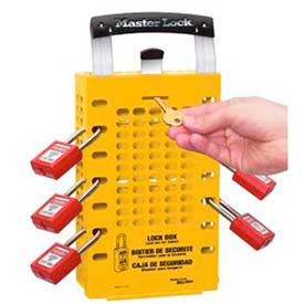 Group Lock Box, Latch Tight, Portable Or Wall Mount, Yellow