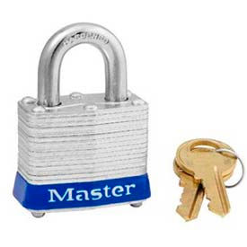 Steel Padlock, Reinforced Laminate, 1-9/16"W X 3/4" Shackle, Blue