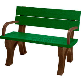 Traditional 4' Backed Bench w/ Arms, Green Bench/Brown Frame