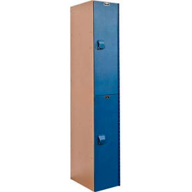 AquaMax 2-Tier 2 Door Plastic Locker, 12"W x 18"D x 72"H, Taupe/Blue, Assembled