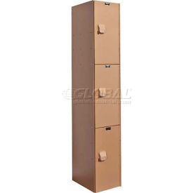 AquaMax 3-Tier 3 Door Plastic Locker, 12"W x 18"D x 72"H, Taupe, Assembled