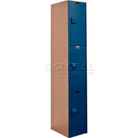 AquaMax 3-Tier 3 Door Plastic Locker, 12"W x 18"D x 72"H, Taupe/Blue, Assembled