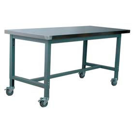 Mobile Workbench, Hardboard Over Stainless Steel Top, 60"W x 30"D, Gray