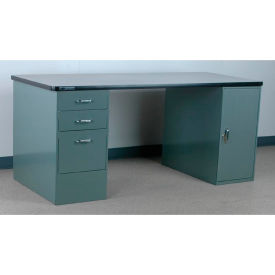 Stackbin Workbench, Pedestal Workbench, Laminate with T Molding, 48"W X 30"D, Gray