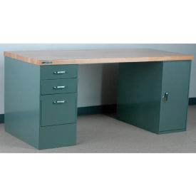 Pedestal Workbench, Maple Butcher Block Square Edge, 16"L Drawer, 72"W X 36"D, Gray