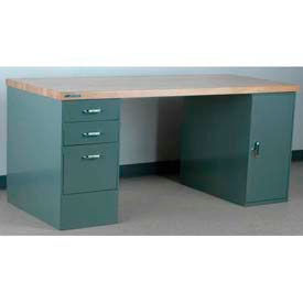 Stackbin Workbench, Pedestal Workbench, Butcher Block Square Edge, 48"W X 36"D, Gray
