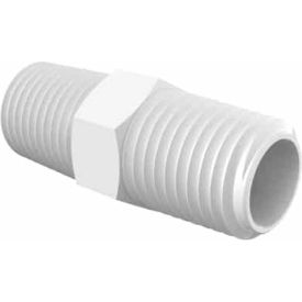 1/4-18 NPT Pipe Hex Nipple, White Polypropylene