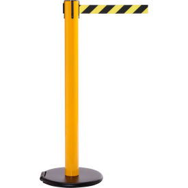 RollerSafety 300 Retractable Belt Barrier, 40" Yellow Post, 15' Black/Yellow Diagonal Stripe Belt