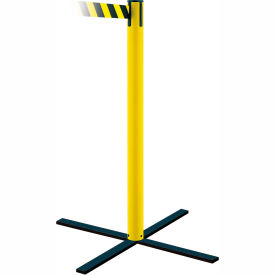 Stowaway Retractable Belt Barrier, 13' Black/Yellow Belt, 38" Yellow Post
