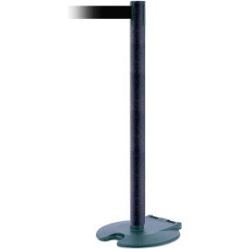 Retractable Belt Barrier, 7-1/2' Black Belt, Black Wrinkle Post