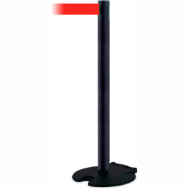 Retractable Belt Barrier, 13' Red Belt, Black Wrinkle Post