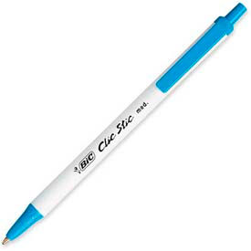 Clic Stic Ballpoint Retractable Pen, Medium, White Barrel, Blue Ink, Dozen