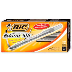 Round Stic Ballpoint Pen, Medium, Black Ink, Dozen
