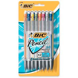 Mechanical Pencil, Pocket Clip, 0.5mm Lead, Assorted Barrels, 24/Pack