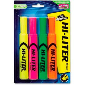 Hi-Liter Desk Style Highlighter / Chisel Tip / Yellow / Pink / Green / Orange / 4 / Pack