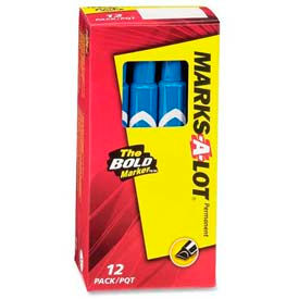Marks-A-Lot Desk-Style Permanent Marker, Medium Chisel Tip, Blue Ink, Dozen