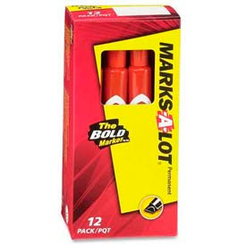 Marks-A-Lot Desk-Style Permanent Marker, Medium Chisel Tip, Red Ink, Dozen