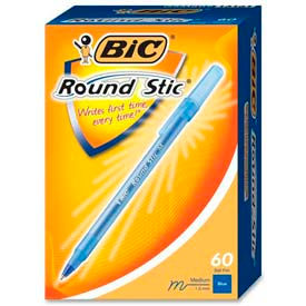 Round Stic Ballpoint Pen, Medium, Blue Ink, 60/Box