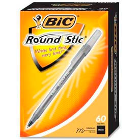 Round Stic Ballpoint Pen, Medium, Black Ink, 60/Box