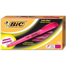 Brite Liner Highlighter with Pocket Clip, Chisel Tip, Pink Ink, Dozen