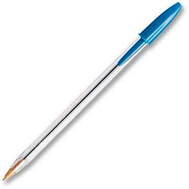 Cristal Ballpoint Stick Pen, Medium, Clear Barrel, Blue Ink, Dozen