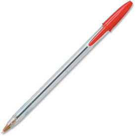 Cristal Ballpoint Stick Pen, Medium, Clear Barrel, Red Ink, Dozen