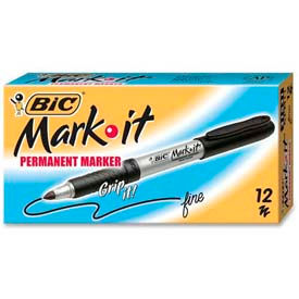 Mark-It Permanent Marker, Rubber Grip, Fine Point, Black Ink, Dozen