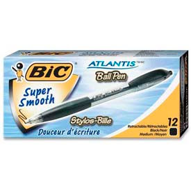 Atlantis Ballpoint Retractable Pen, Medium, Black Barrel/Ink, Dozen