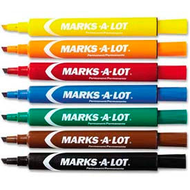 Marks-A-Lot Permanent Marker, Large Chisel Tip, Assorted Ink, 12/Set