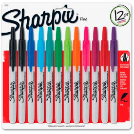 Retractable Permanent Marker, Fine Point, Assorted Ink, 12/Set