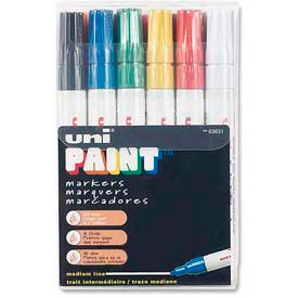 Uni Paint Marker, Oil-Based, Medium Tip, Assorted Ink, 12 Pack