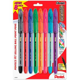 Ballpoint Stick Pen, Medium Point, Clear Barrel, Assorted Ink