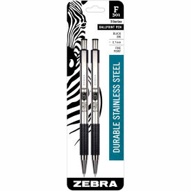 Retractable Ballpoint Pen - Black Ink - Stainless Steel Barrel - 2 Pack