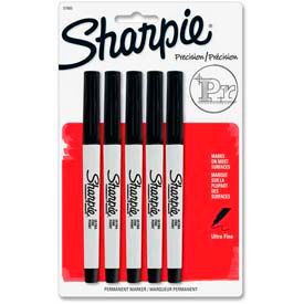 Permanent Marker, Waterproof, Ultra Fine Tip, Black Ink, 5/Pack