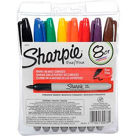 Permanent Marker, Pen Style, Fine Point, Assorted Ink, 8/Set