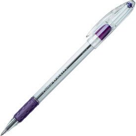 Ballpoint Stick Pen, Fine, Clear Barrel, Violet Ink, Dozen