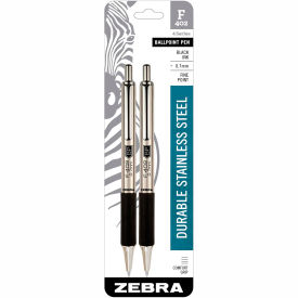 Retractable Ballpoint Pen - Black Ink - Stainless Steel Barrel - 2 Pack