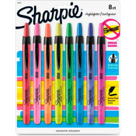 Retractable Highlighter, Narrow Chisel Tip, Assorted Ink, 8/Set