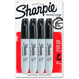 Permanent Marker, Chisel Tip, Black Ink, 4 Pack