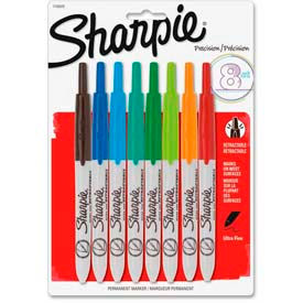 Retractable Permanent Marker, Ultra Fine Tip, Assorted Ink, 8/Set