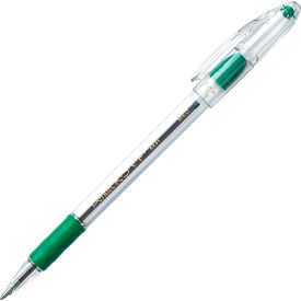 Ballpoint Stick Pen, Medium Point, Clear Barrel, Green Ink, Dozen